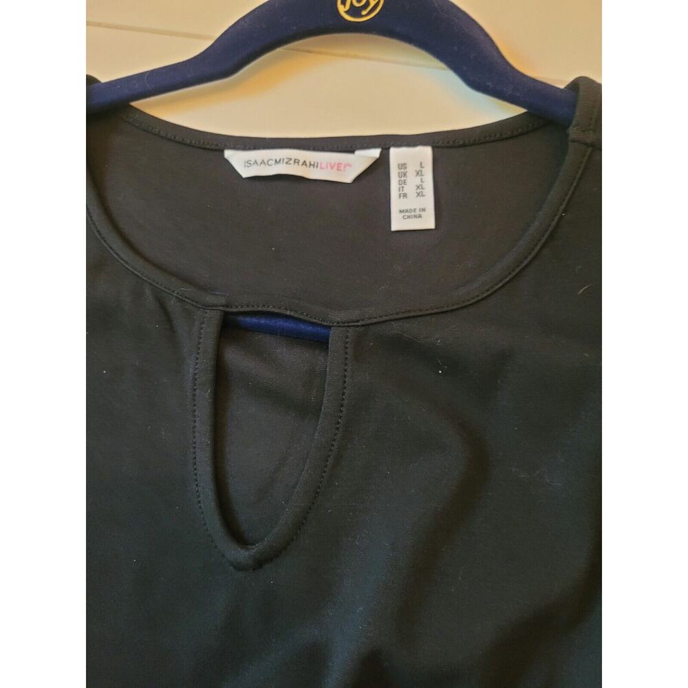 Isaac Mizrahi Live! Key Hole Flutter Long Sleeve‎ BLACK Teal Top T Shirt Size L - Picture 3 of 5
